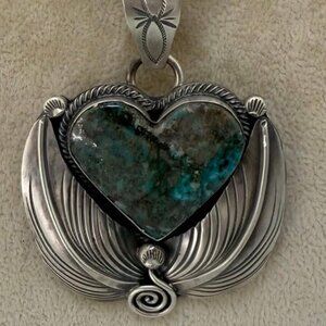 Silver Native Made Turquoise Heart Pendent (Pearls not Included)